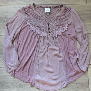 Knox Rose Womens M Button Knit Rayon‎ Crochet Thin 3/4 Sleeve Stretch